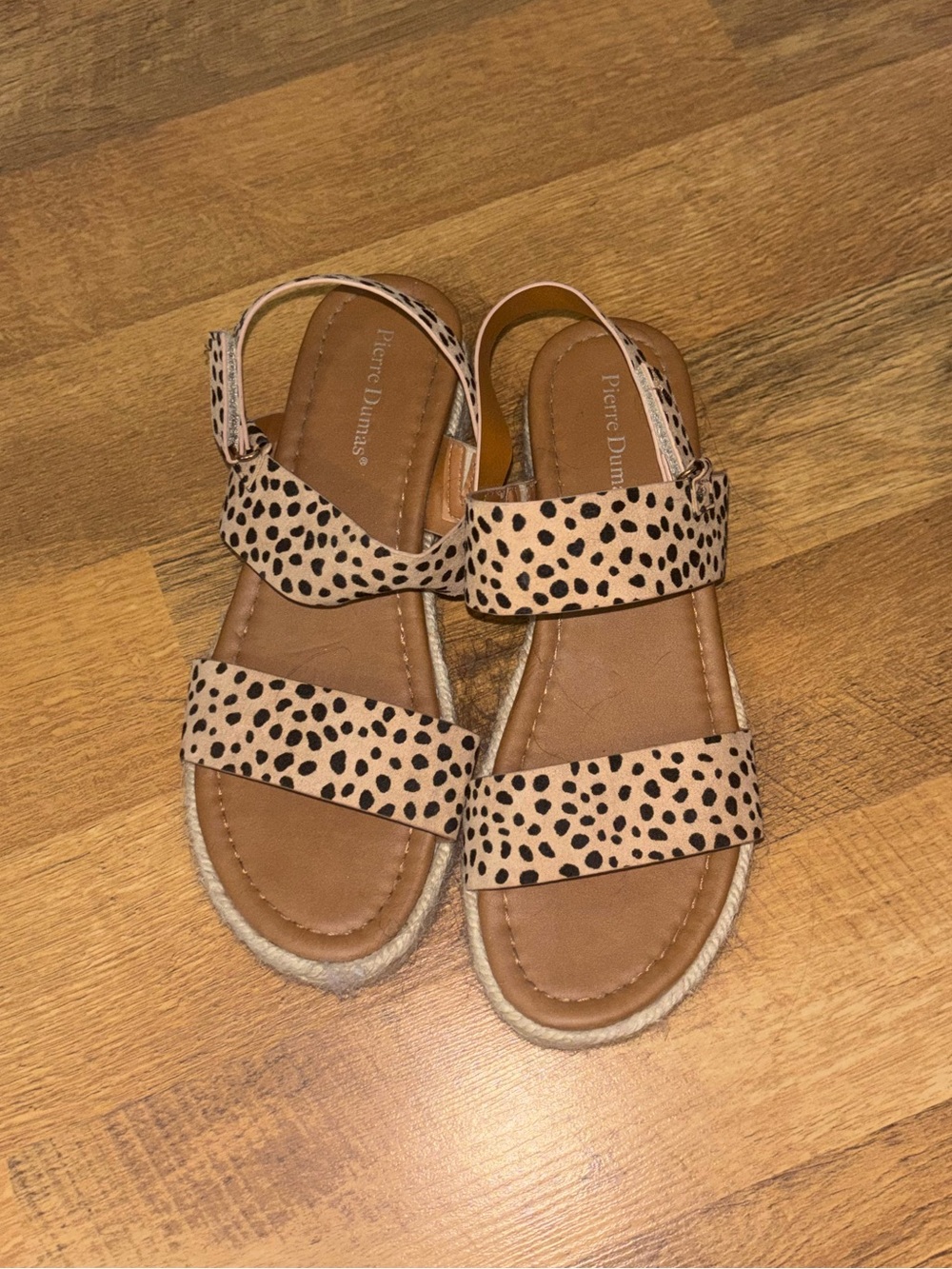 Pierre Dumas Tan and Black Spotted Strap Platform Sandals